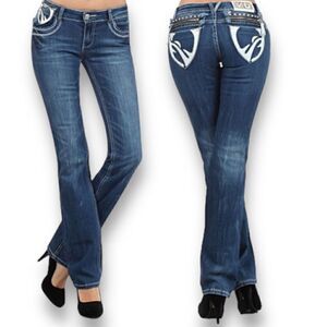 V.O. Jeans | Blue Embellished-Pocket Jeans - Women 30 Boot Cut Low Rise Y2K